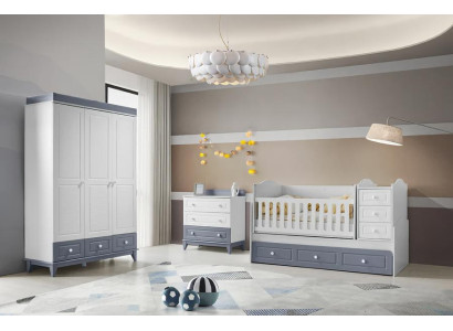 Modernes 3tlg Babyzimmer Set Bett Kleiderschrank und Kommode