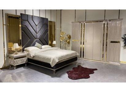 Set Schlafzimmer Bett 2x Nachttische 3tlg.Luxus Komplett Set Design neu