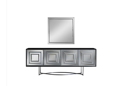 Silbernes Sideboard mit quadratischem Spiegel Tischset exklusive Möbel