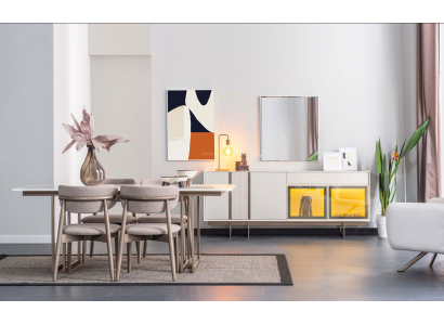 Robustes Esszimmer Set Luxuriöser Esstisch 4x Polsterstühle Anrichte