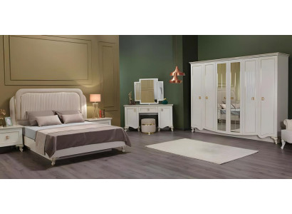 Schlafzimmer Garnitur Doppelbett Nachttische Schränke Stoff 5tlg Weiß