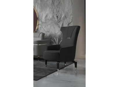 Ohrensessel Sessel Stoffsessel Sitzer Design Grau Einsitzer Wohnzimmer