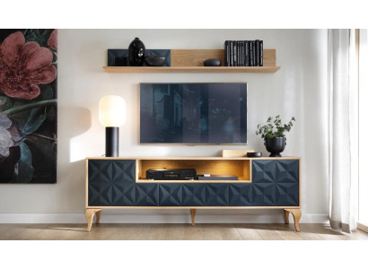 Wohnzimmer Set TV-Lowboard Luxuriöses Medienmöbel Holz Wandregal