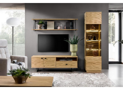 Wohnzimmer Set Modern TV-Lowboard Medienmöbel Braun Wandregal