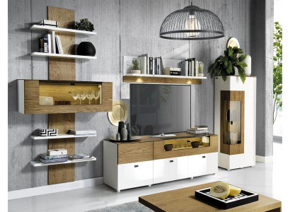 Wohnzimmer Set Modern Holzmöbel Wohnwand Wandregal Regale TV-Lowboard