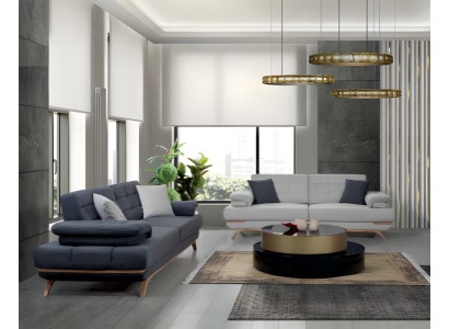 Verstellbares Big Sofa Set Grau Blau Polster Garnitur Couch Wohnzimmer 3+3