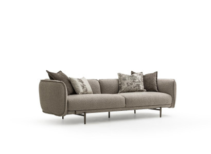 Wohnzimmer 4-Sitzer Dreisatzsofa Polster Möbel Stoff Grau Modern Couch