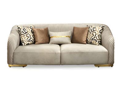 Sofa 3 Sitzer Wohnzimmer Sofa Stoffsofa Dreisitzer Couch Beige Gold