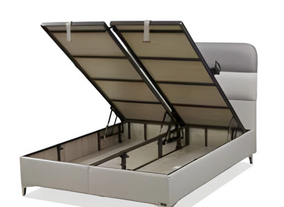 Weißes modernes Bett aus Textil und Holz