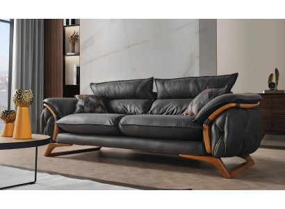Schwarze Dreisitzcouch 3-Sitzer-Sofa Dreisitzgarnitur Dreisitzer Polstersofa