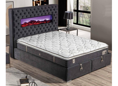 Schwarzes Bett mit Matratze aus Textil und Edelstahl, modernes Design
