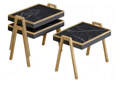 Schwarzes Holz Couchtisch-Set im modernen Design