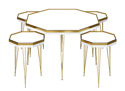 Modernes Wohnzimmer-Set in Weiß mit MDF und Edelstahl