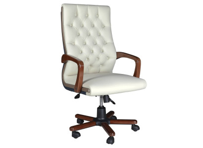 Weißer ergonomischer Bürostuhl aus Holz und Textil mit modernem Design