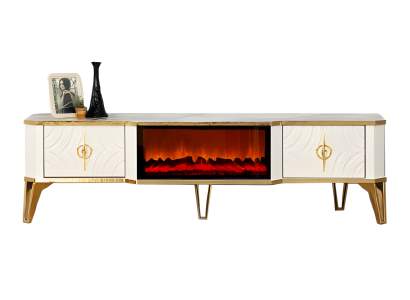 TV-Möbel mit Kaminfunktion und eleganter Beleuchtung für das Wohnzimmer