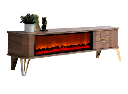 TV-Möbel mit Kamin und eleganten Beinen – ein moderner Akzent im Interieur