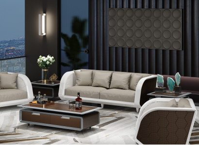 Sofa-Set 3+1 in Weiß-Grau – modernes Stoffdesign für Büro oder Lounge