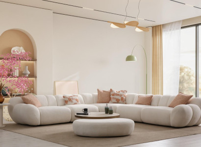 Weiße Couchgarnitur Ecksofa Couchtisch Beistelltisch Hocker 4tlg.
