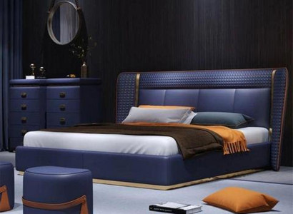Dunkelblaues Doppelbett Designer Hotelbetten Stilvolles Polsterbett