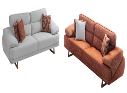 Weißer Dreisitzer Stilvolle Orange Polstercouch Wohnzimmer Sitz-Set