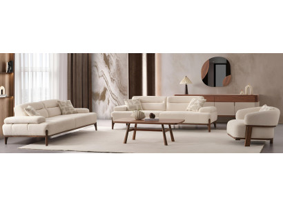 Stilvolle Sofagarnitur 2x Weiße 3-Sitzer Textilsessel Polster Set