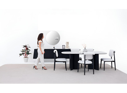 Schwarz-weißes Esszimmer-Set moderner Esstisch Stühle Holzsideboard