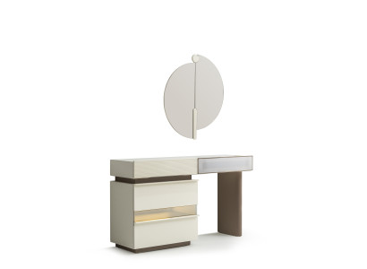 Stilvolles 2-tlg. Schminktisch-Set in Beige mit passendem Spiegel